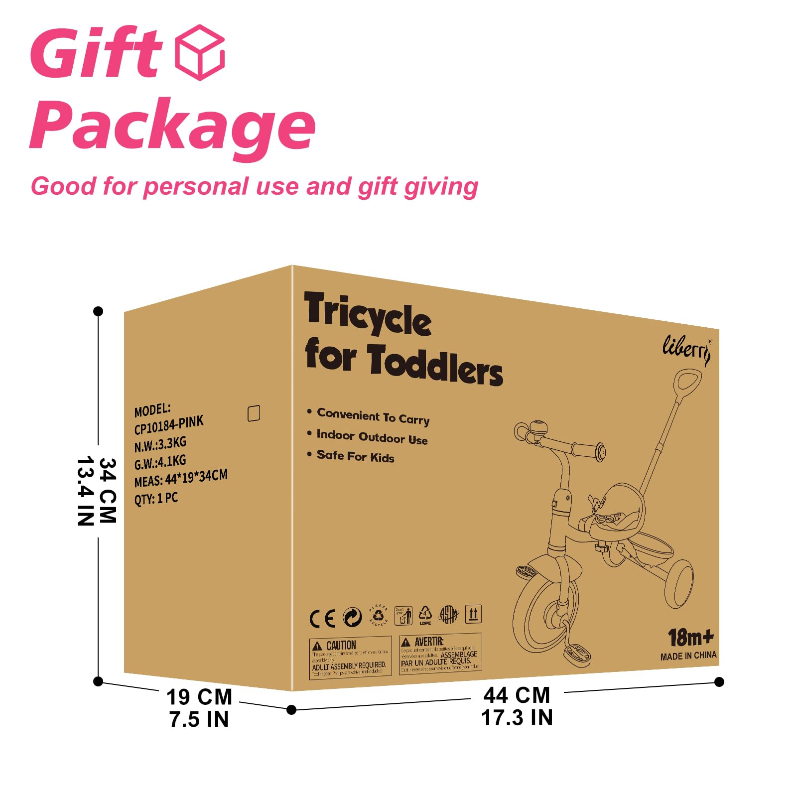 Liberry pink kids trike is a versatile indoor/outdoor gift.