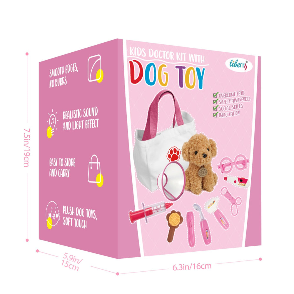 Liberry pretend-play pet care scene with all tools organized.