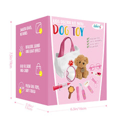 Liberry pretend-play pet care scene with all tools organized.