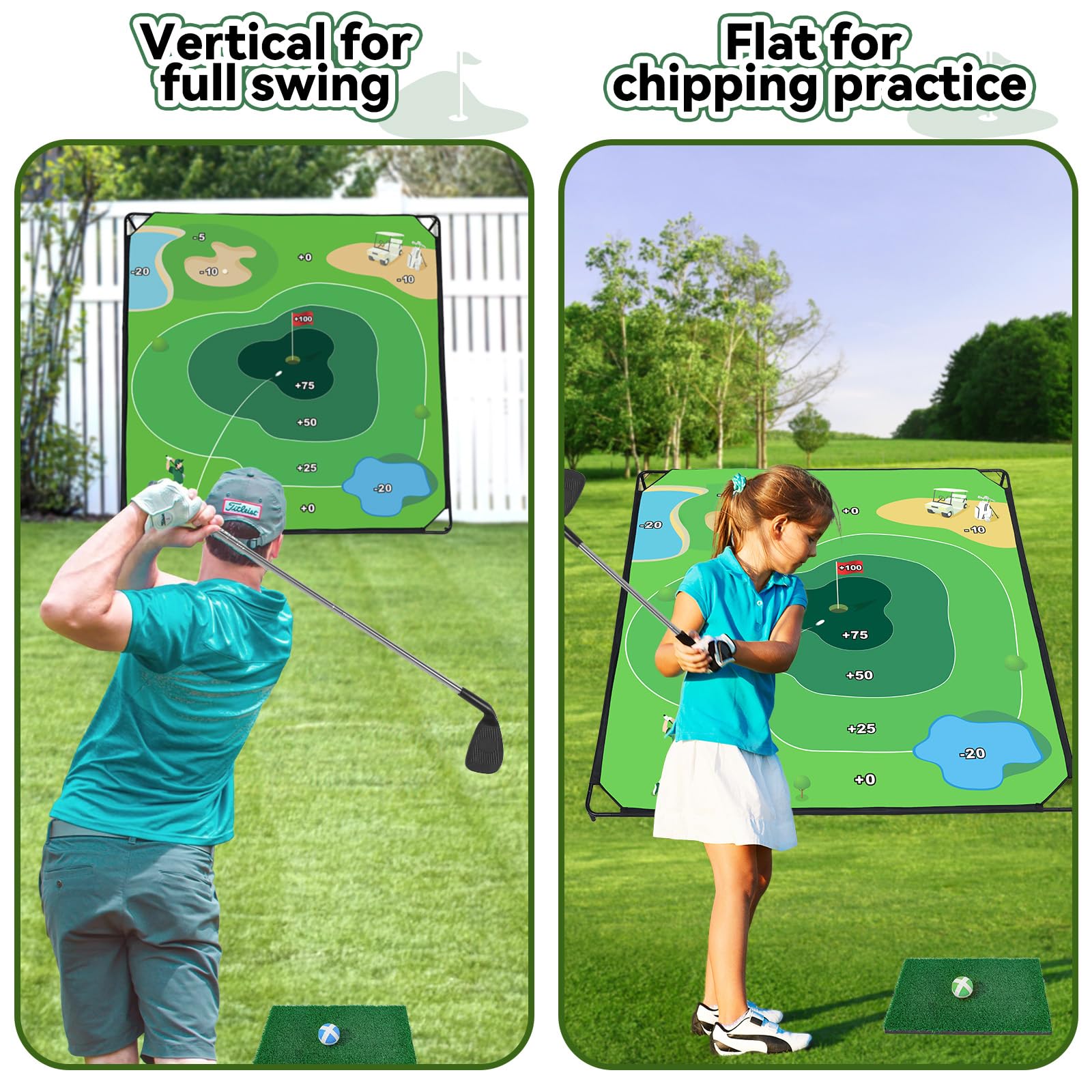 Liberry sticky golf balls showing strong adhesion on the mat.