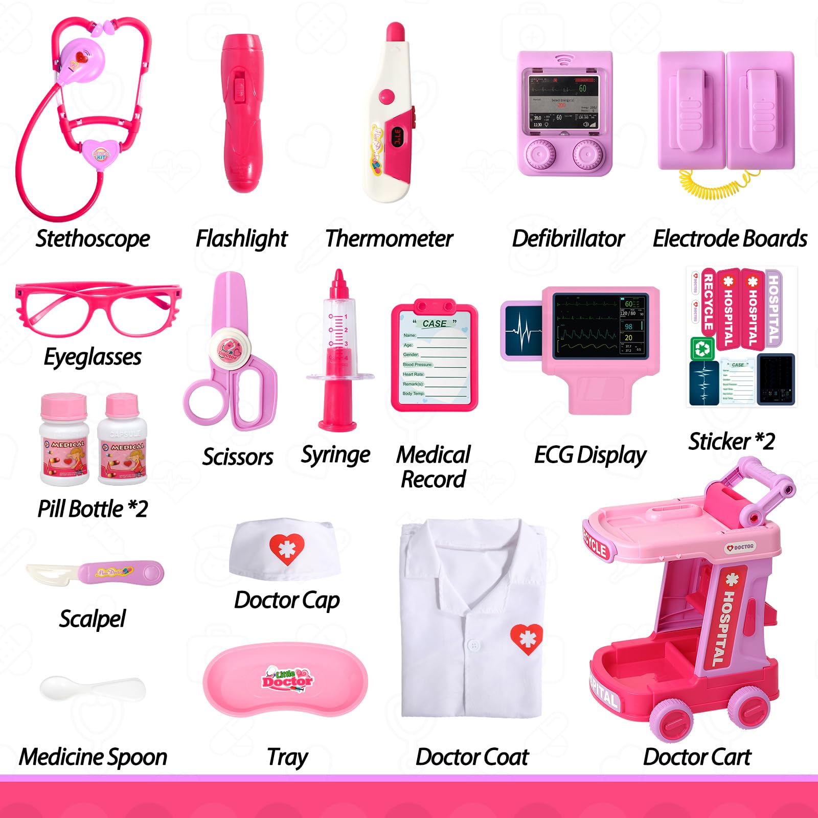 Liberry pink surgical cap and badge complete the doctor costume