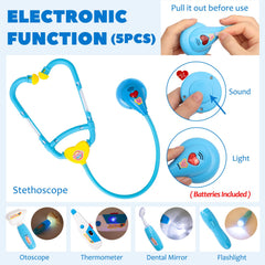 Liberry thermometer and otoscope with lights enhance immersive learning during play.