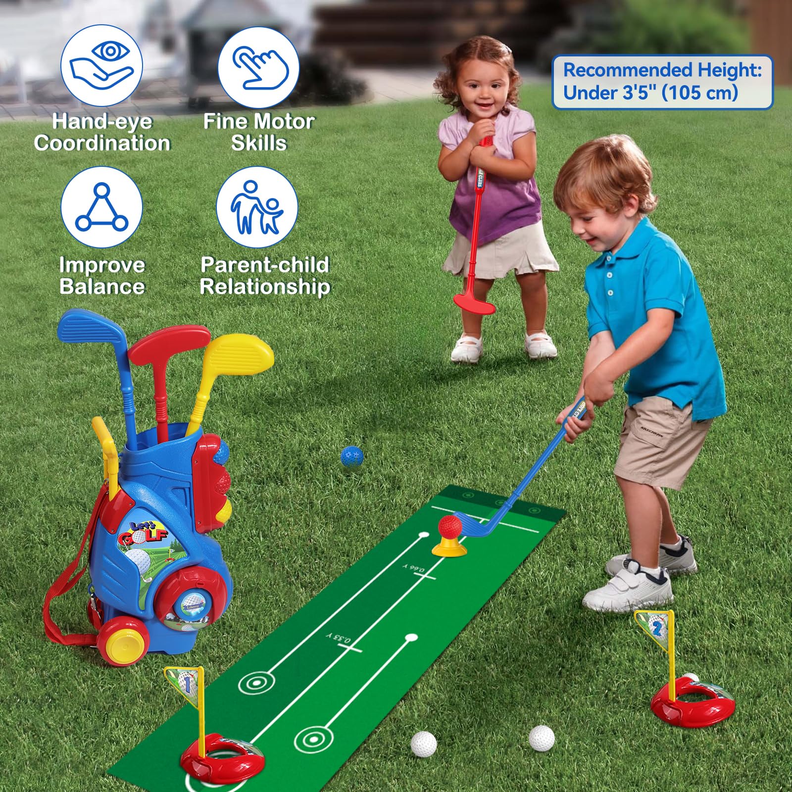 Liberry blue putter club assists toddlers with gentle, guided putting.