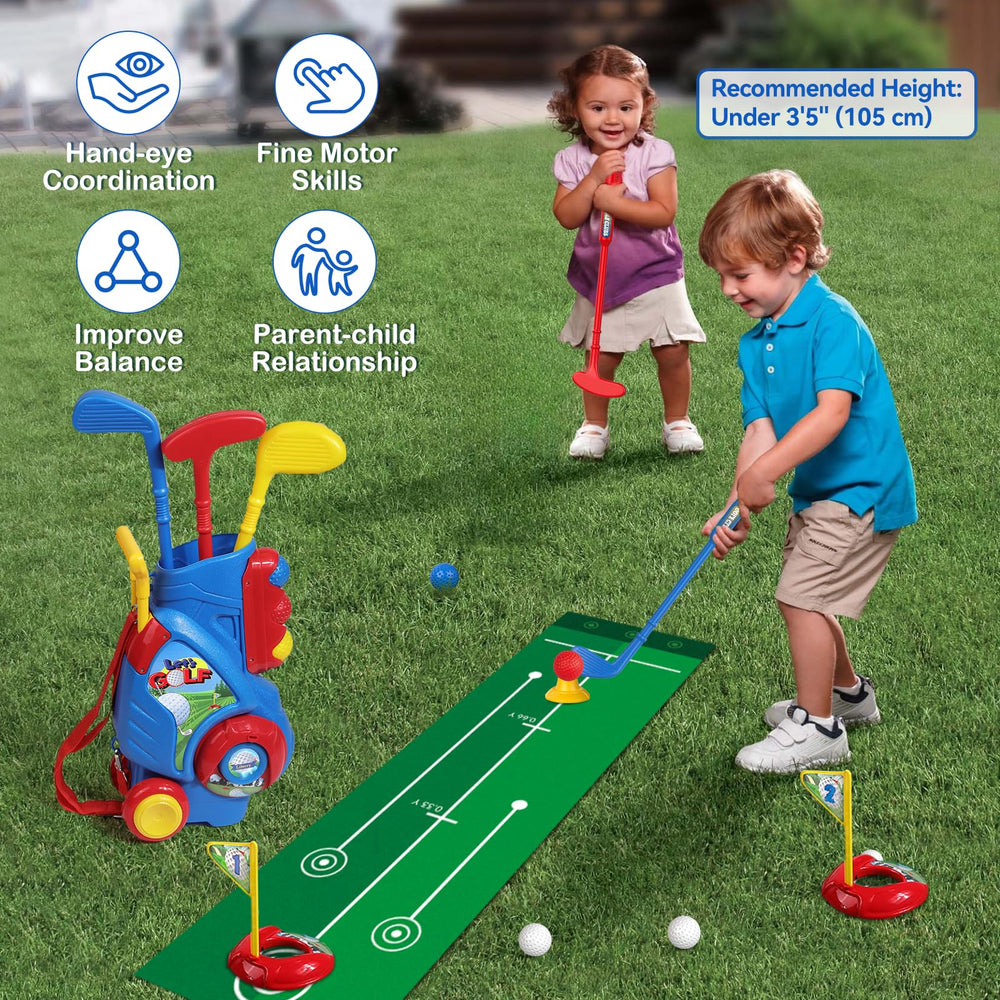 Liberry blue putter club assists toddlers with gentle, guided putting.