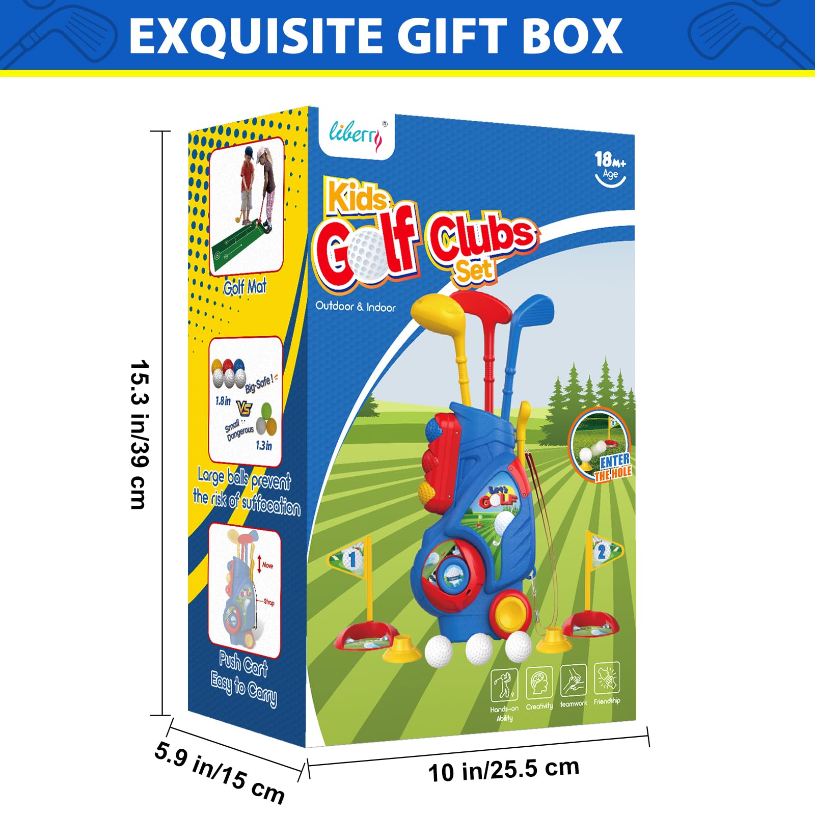 Liberry bright blue set appeals to kids for indoor and outdoor fun.