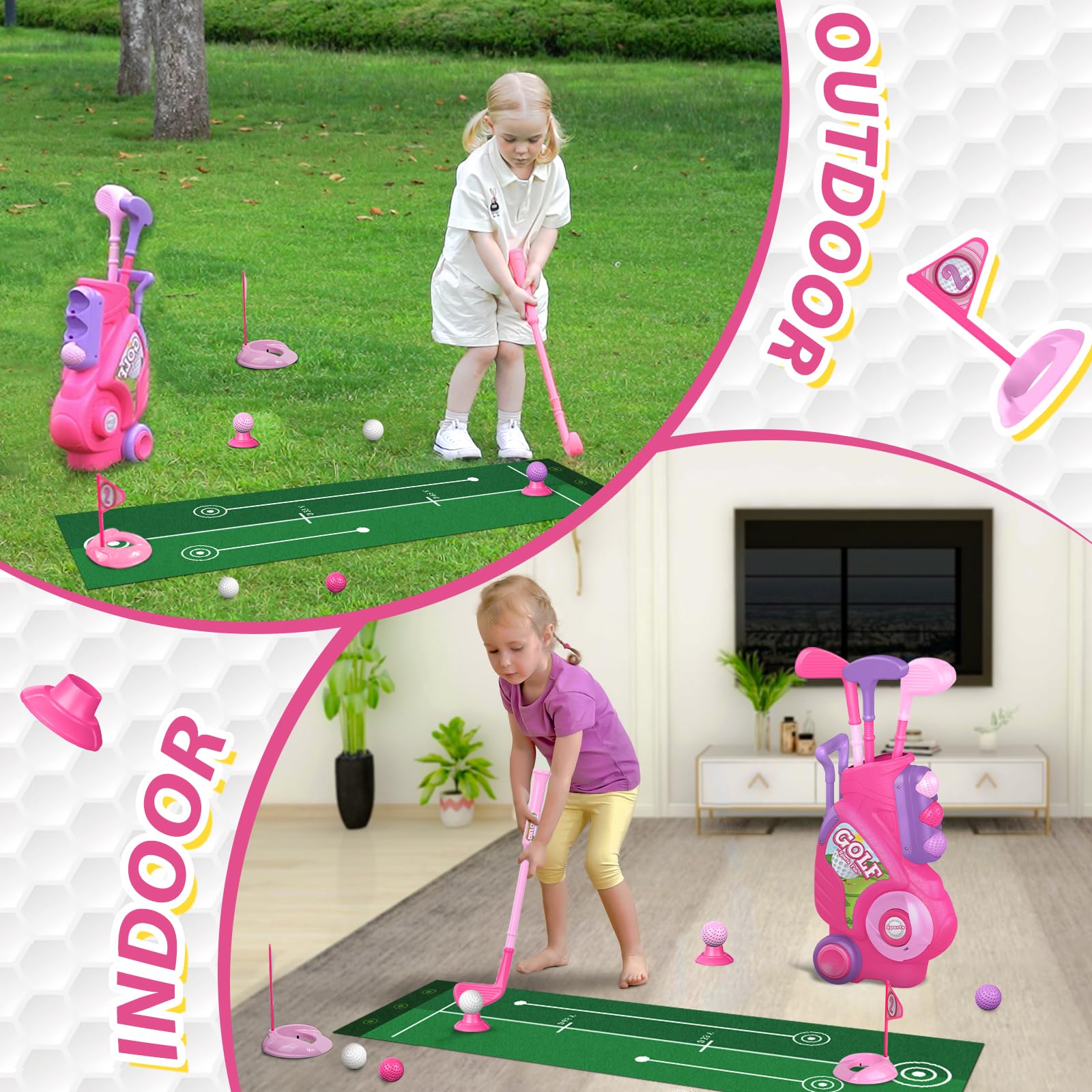 Liberry practice mat adds realistic surface for swing practice.
