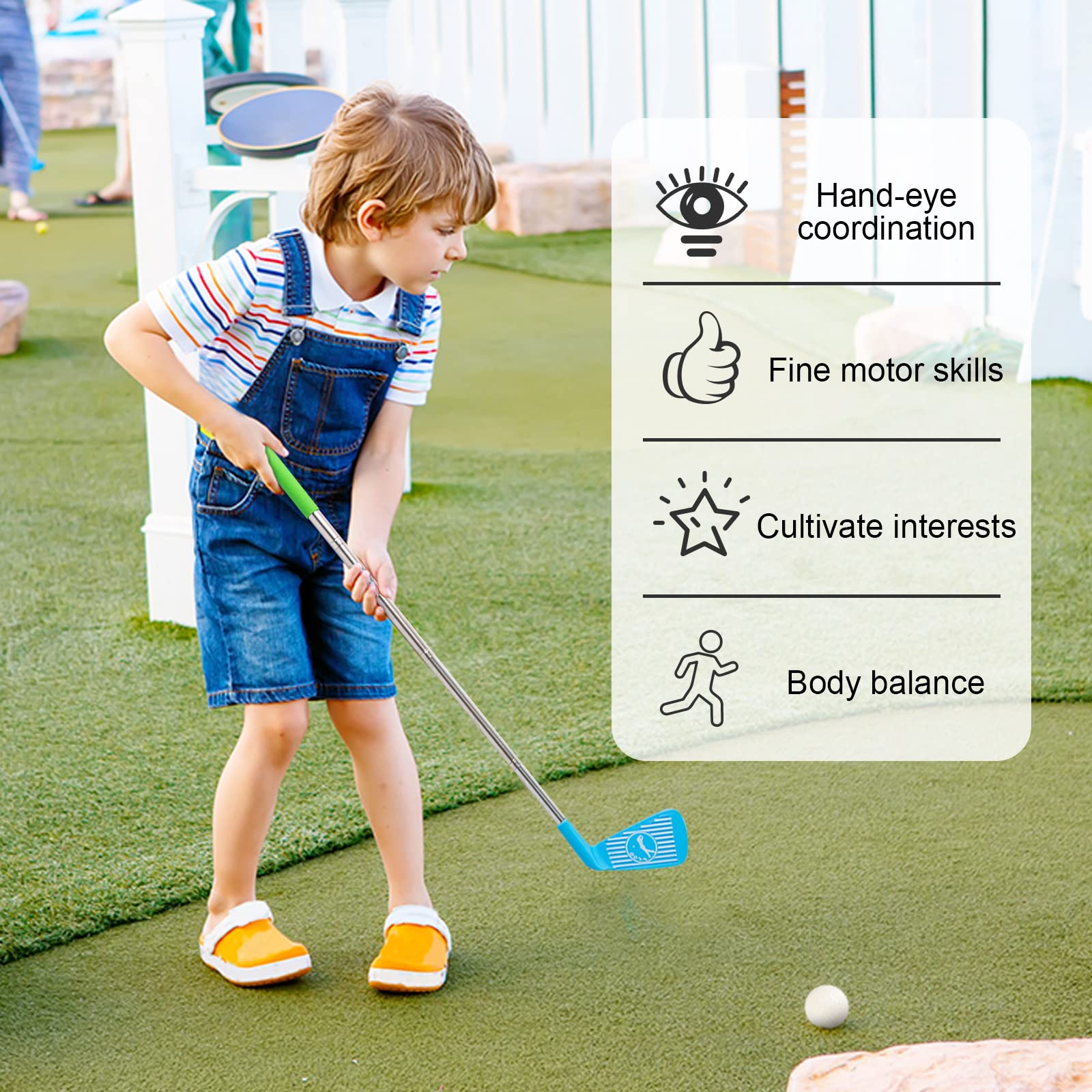 Liberry Toddler Golf Set Putter guiding a gentle putt on carpet