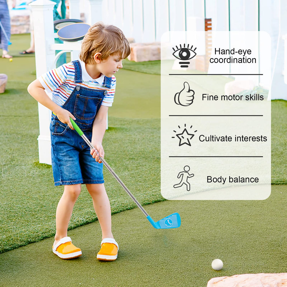 Liberry Toddler Golf Set Putter guiding a gentle putt on carpet