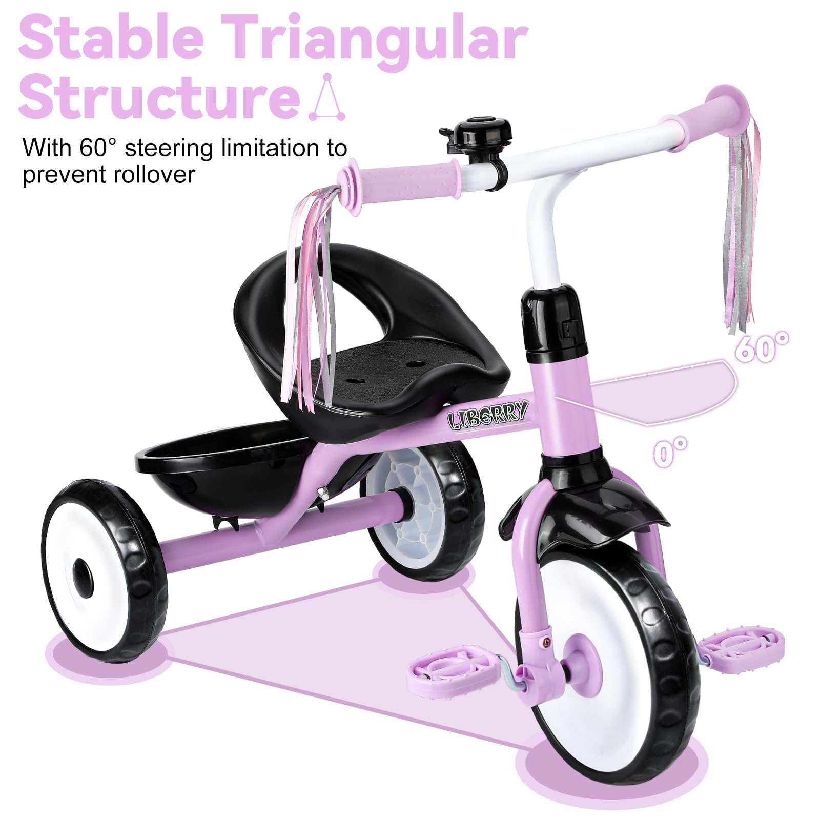 Liberry toddler tricycle left-side profile highlights sturdy frame for versatile play