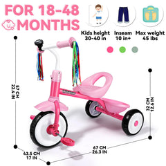 Liberry toddler tricycle pink Eva tires enable quiet indoor rides and outdoor adventures.