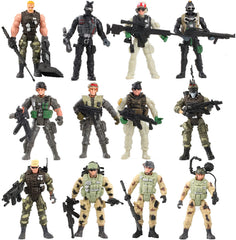 Liberty Imports 12-pack army soldiers laid out for imaginative battle play.