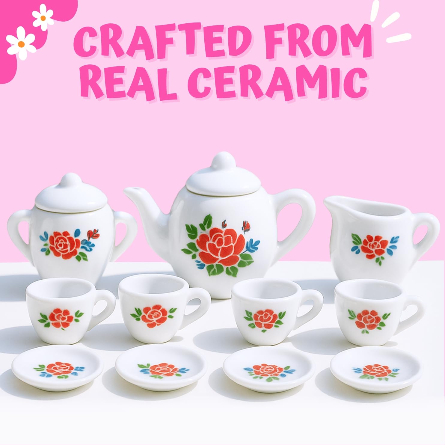 Liberty Imports 17-piece tea set sugar and creamer for dollhouse cafe play.