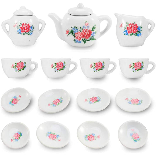 Liberty Imports 17-piece tea set teacups for imaginative tea parties and role-play.