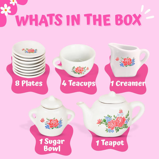 Liberty Imports 17-piece tea set teapot with lid for elegant pretend serving.