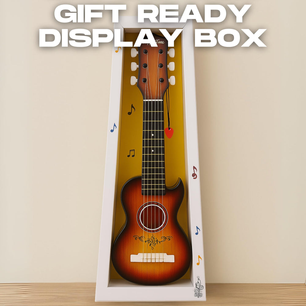 Liberty Imports 23-inch guitar headstock close-up with tuners and strings.