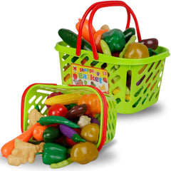 Liberty Imports 38-piece fruits and vegetables basket for imaginative shopping play.