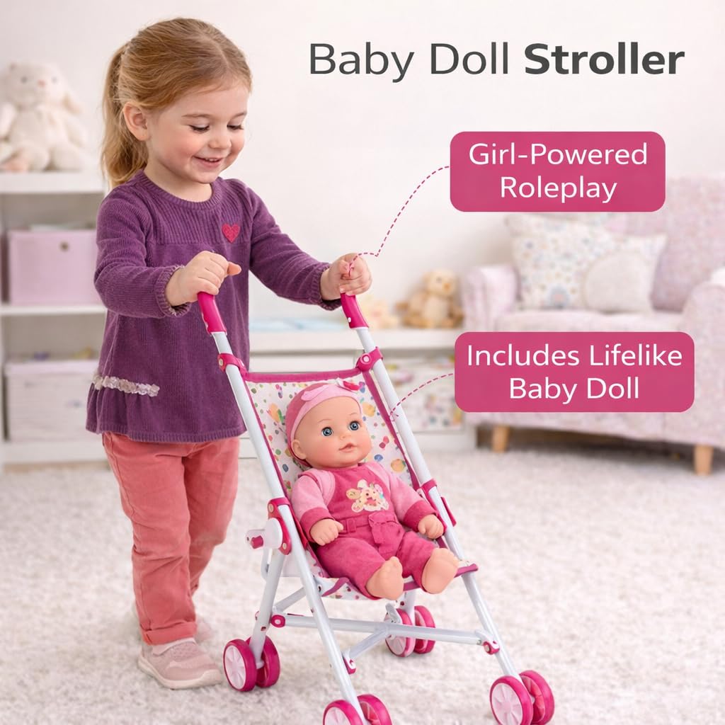 Liberty Imports 5-in-1 doll stroller playset includes ready-to-play doll
