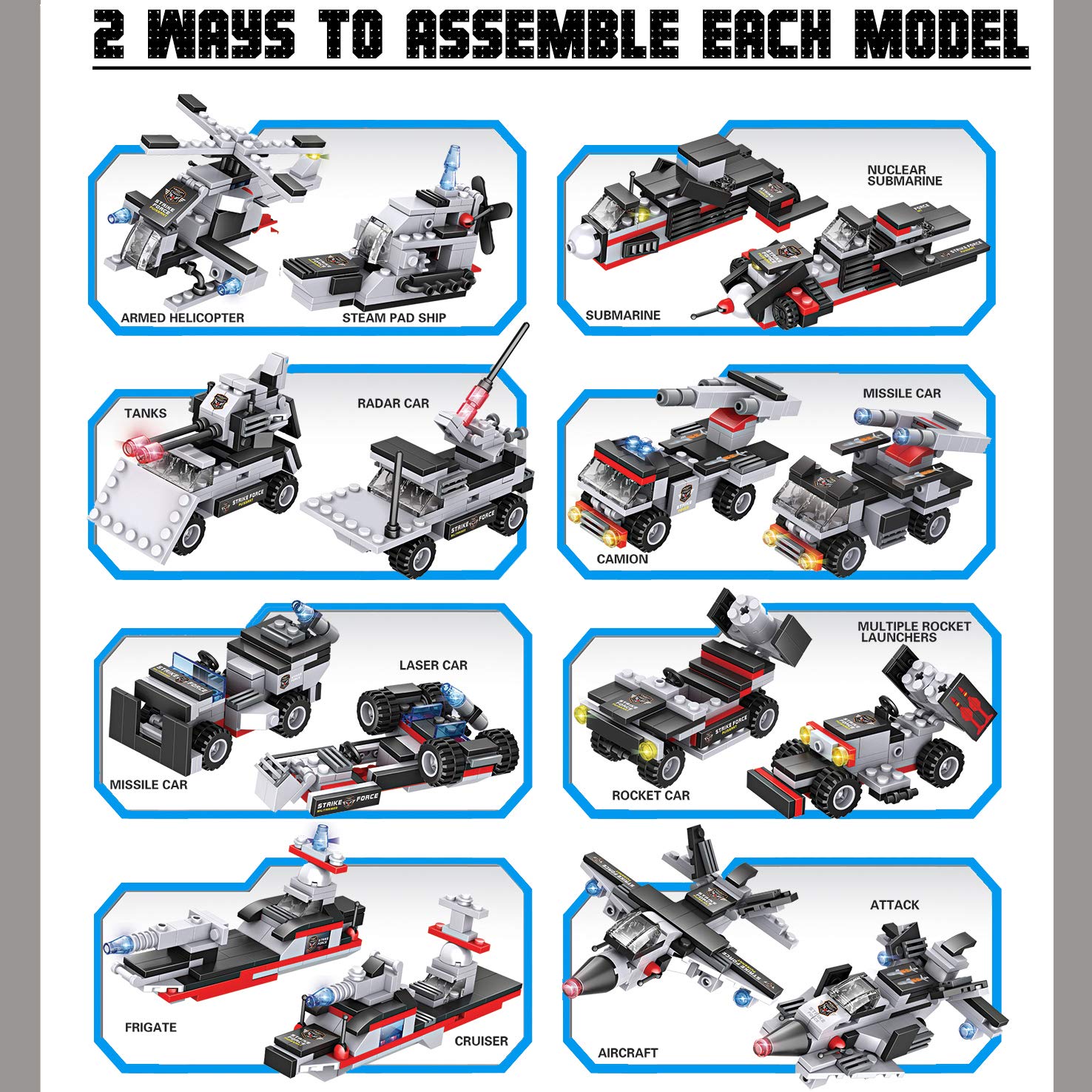 Liberty Imports 8-in-1 naval models enable versatile building play.