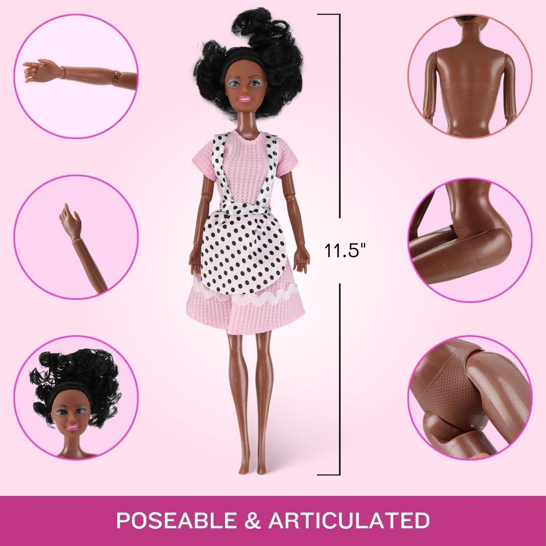 Liberty Imports 11.5-inch African American doll wearing flight attendant uniform for travel play.