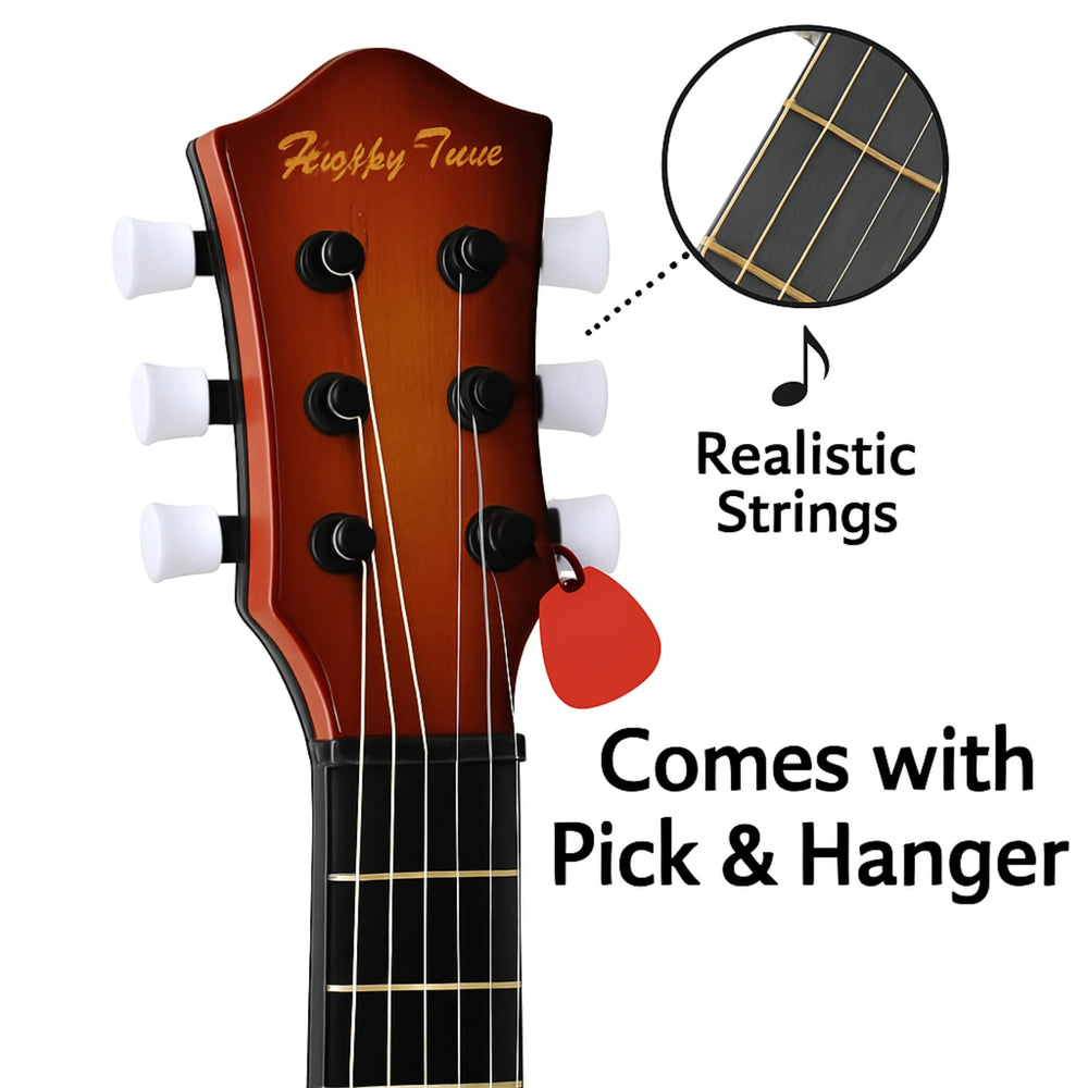Liberty Imports 6-strings closeup highlights authentic stainless steel strings for a genuine feel
