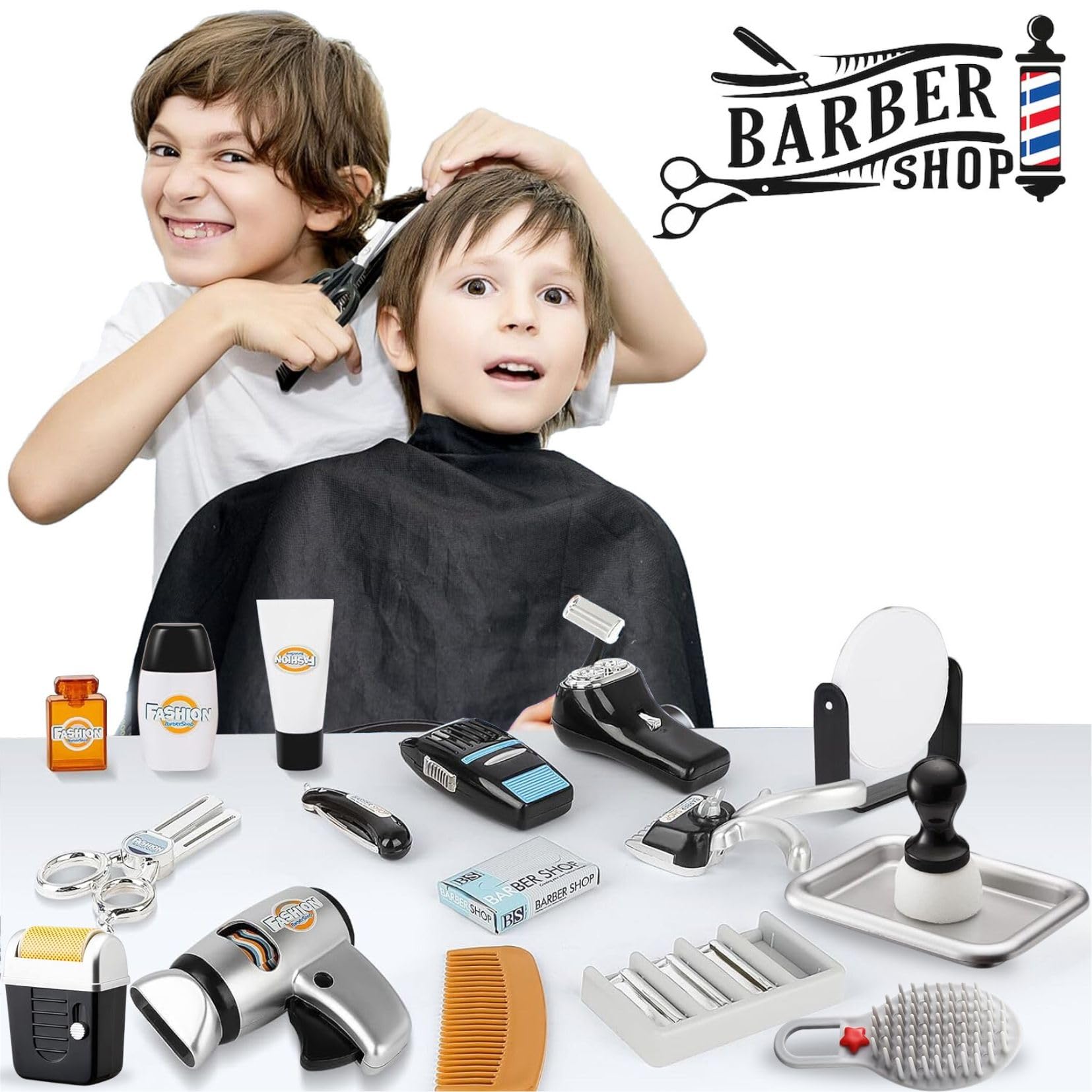 Liberty Imports barber kit hairdryer sparks role-play excitement with friction-powered airflow