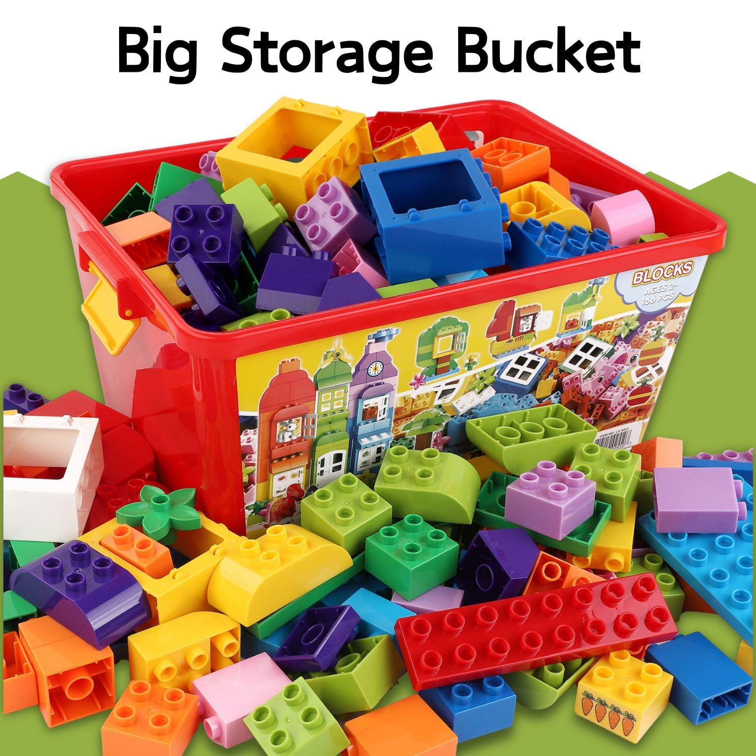 Storage bucket handle on Liberty Imports set makes carrying and cleanup simple