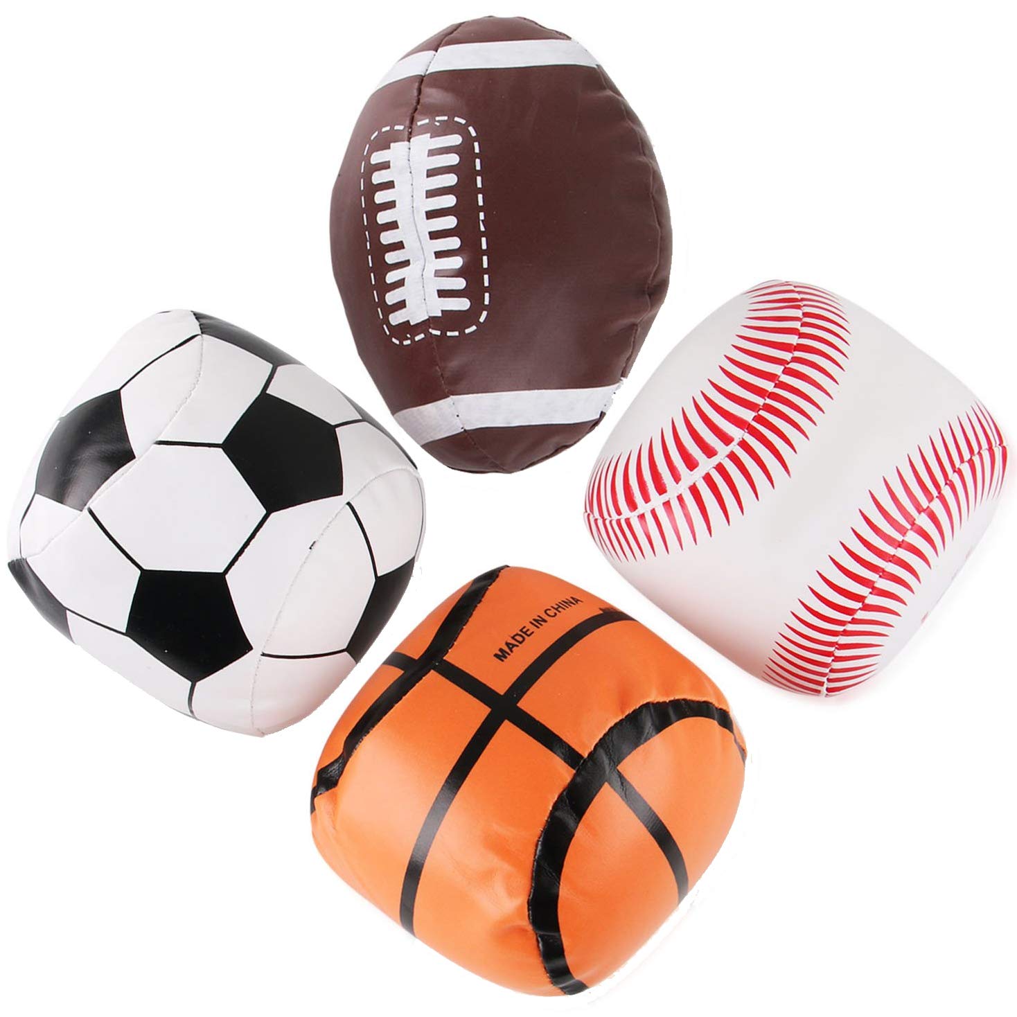 Liberty Imports child playing with plush sports balls, safe active play at home.