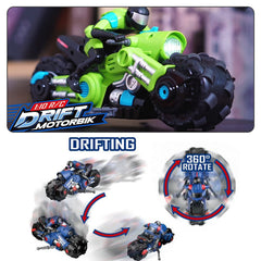 Liberty Imports Cyclone Drift RC Bike stabilizers and tires close-up