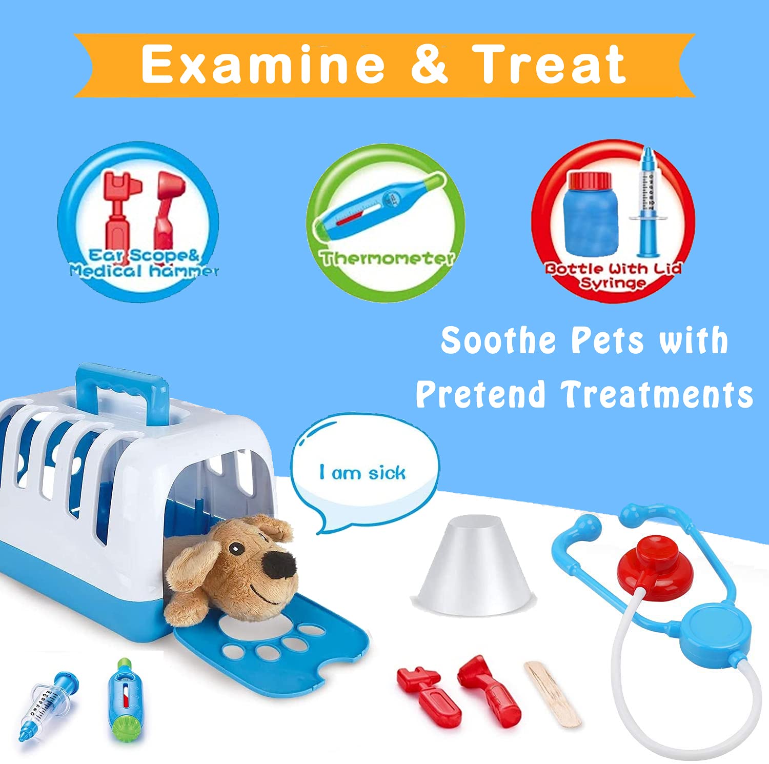 Liberty Imports deluxe vet set featuring cat plush for nurturing care play