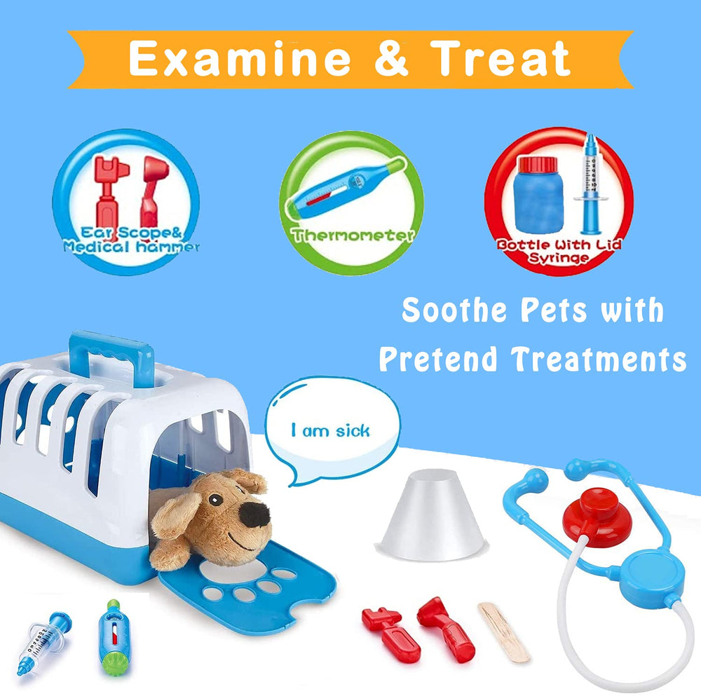 Liberty Imports deluxe vet set featuring cat plush for nurturing care play