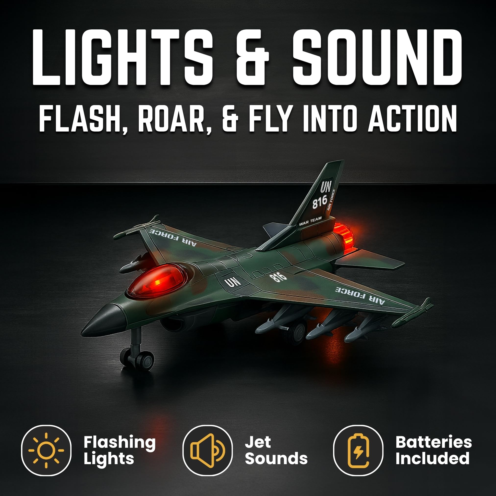 Liberty Imports diecast fighter jet toy with lights on wings for immersive play.