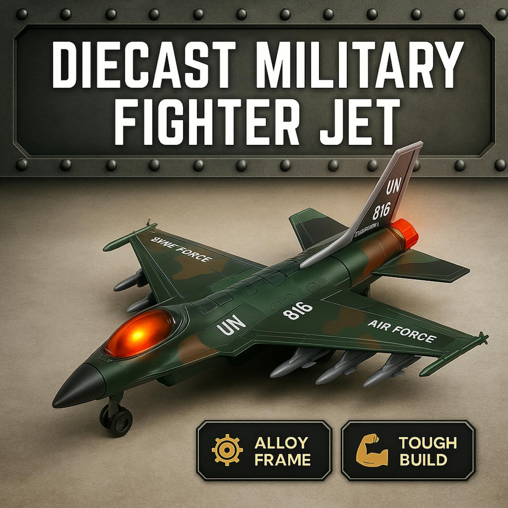 Liberty Imports diecast fighter jet toy pull-back action for quick play.