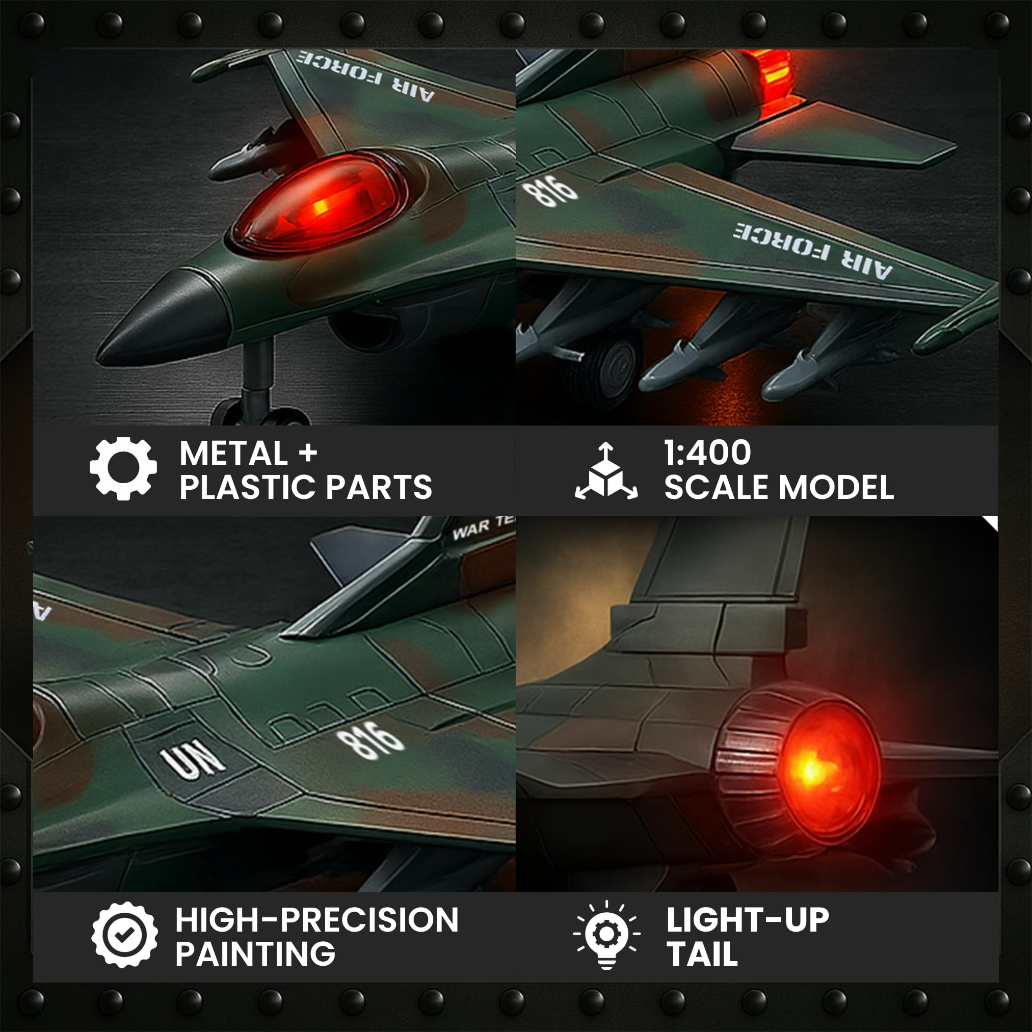 Liberty Imports diecast fighter jet toy side view shows sturdy alloy build.