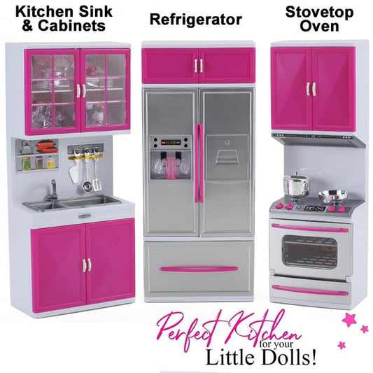 Liberty Imports doll kitchen microwave lights up for realistic playtime.