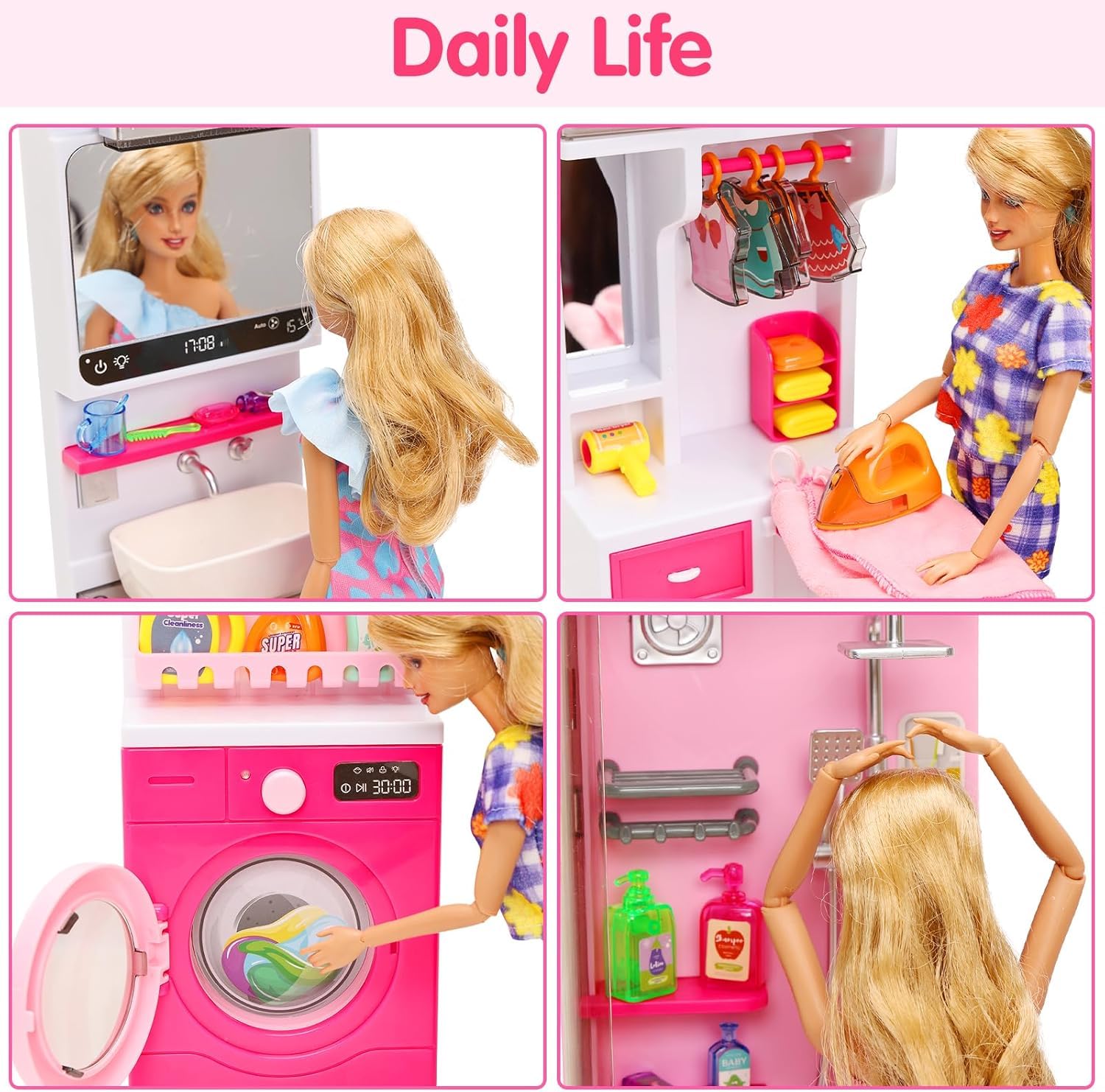 Liberty Imports Doll Mini Bathroom Landru ironing board supports tidy, imaginative chores