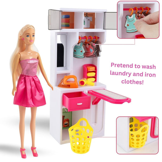Liberty Imports Doll Mini Bathroom Landru mirror light enhances realistic dressing-time scenes