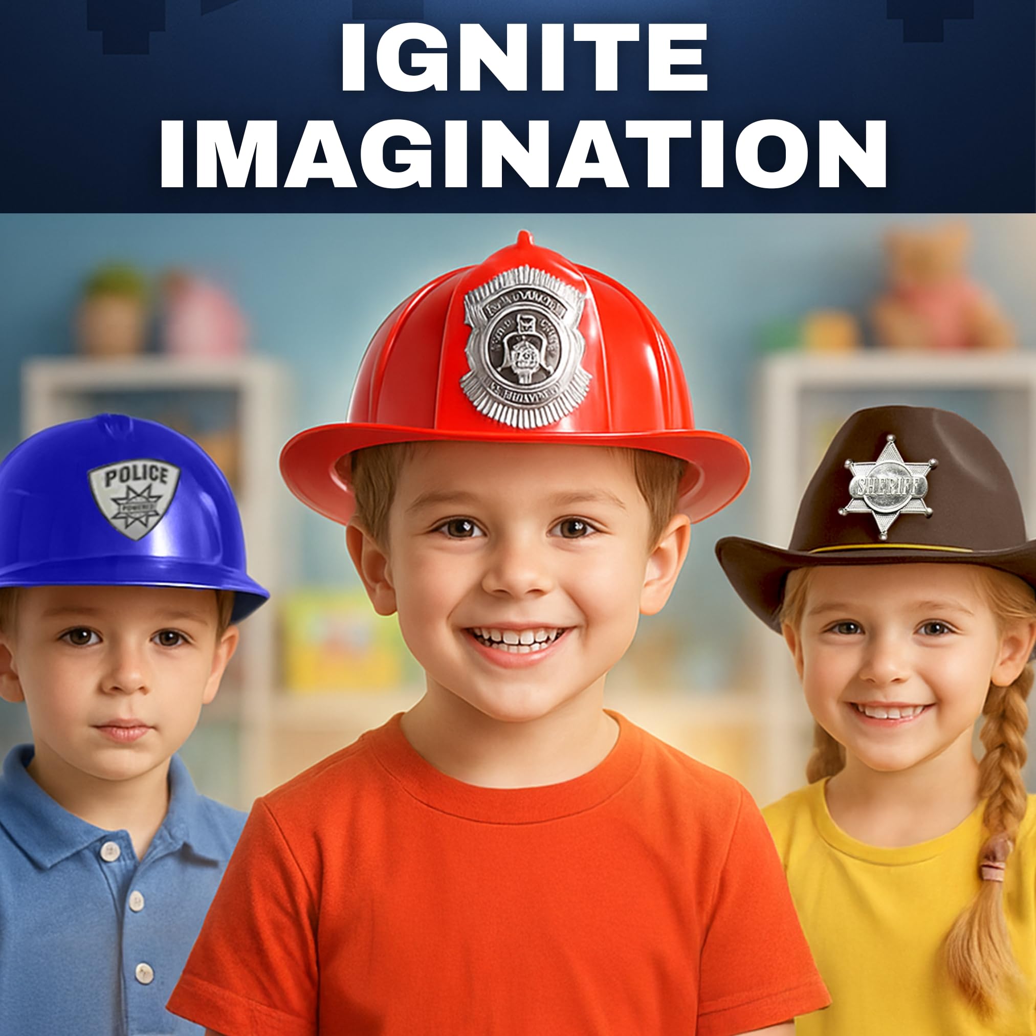 Liberty Imports construction hard hat with light, adds safety-themed realism to building plays.