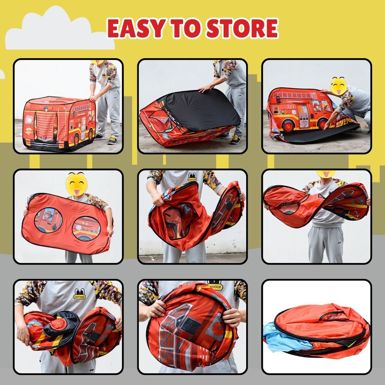 Liberty Imports fire truck playhouse features a sturdy wire frame for safe adventures.