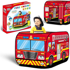 Liberty Imports fire truck pop-up tent packs compactly for travel and sleepovers.