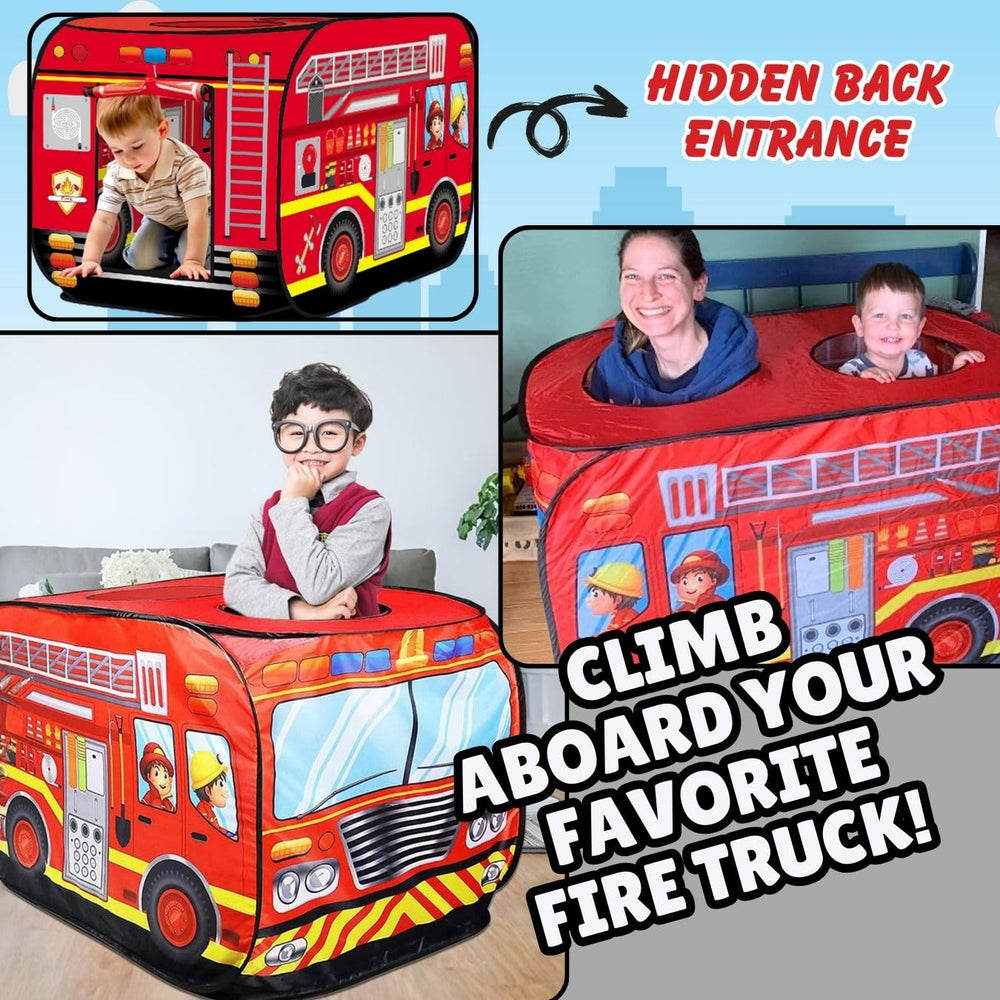 Liberty Imports fire truck play tent interior shows roomy space for up to four kids.