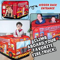 Liberty Imports fire truck play tent interior shows roomy space for up to four kids.