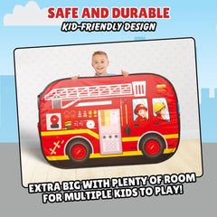 Liberty Imports fire truck tent perfect for indoor corners and backyard pretend adventures.