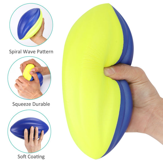 Liberty Imports foam spiral football in blue-yellow, side view, easy grip for training catches