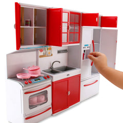 Liberty Imports Gourmet Red Doll Kitchen pots and pans support role-play scenarios.