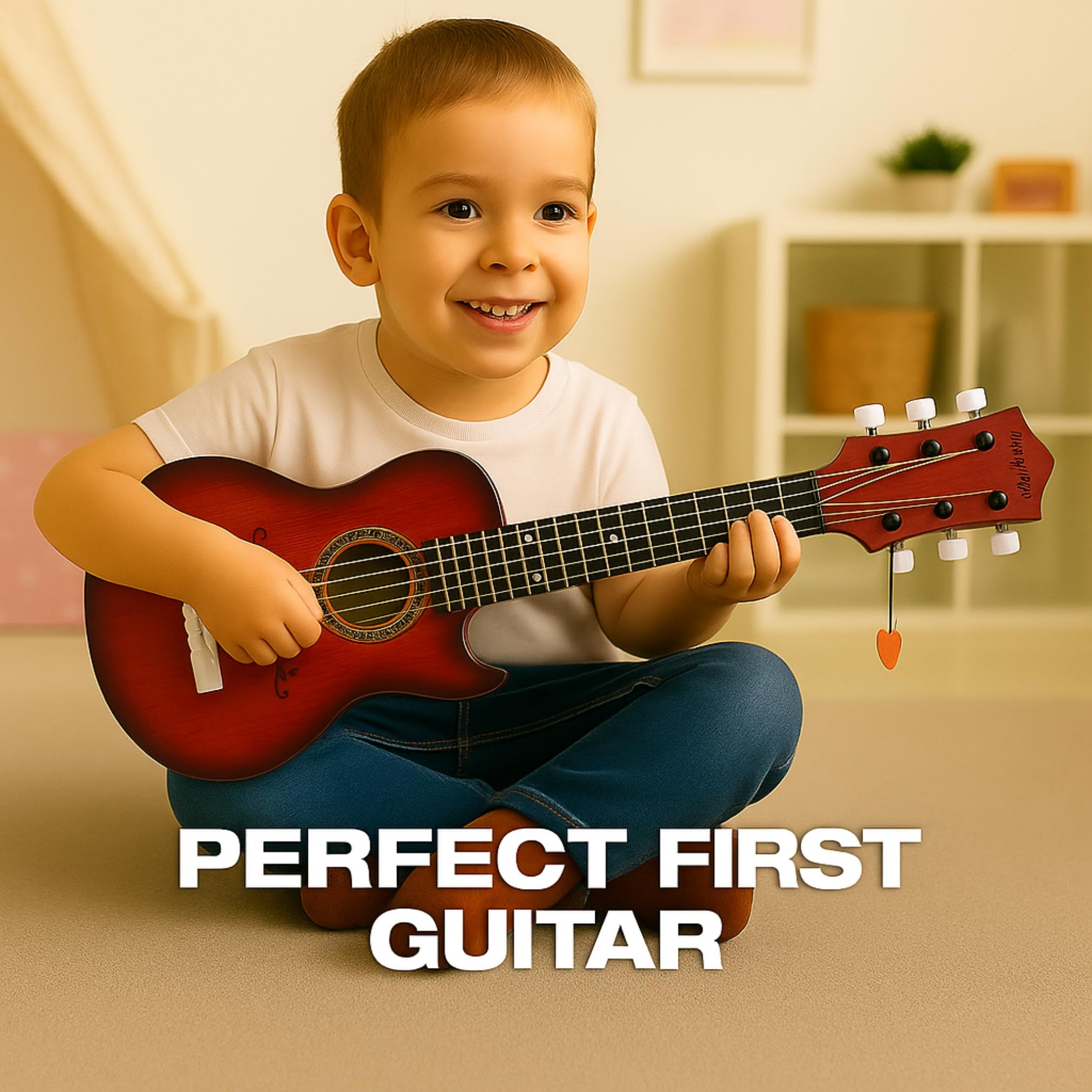 Guitar with included pick and strings for easy setup