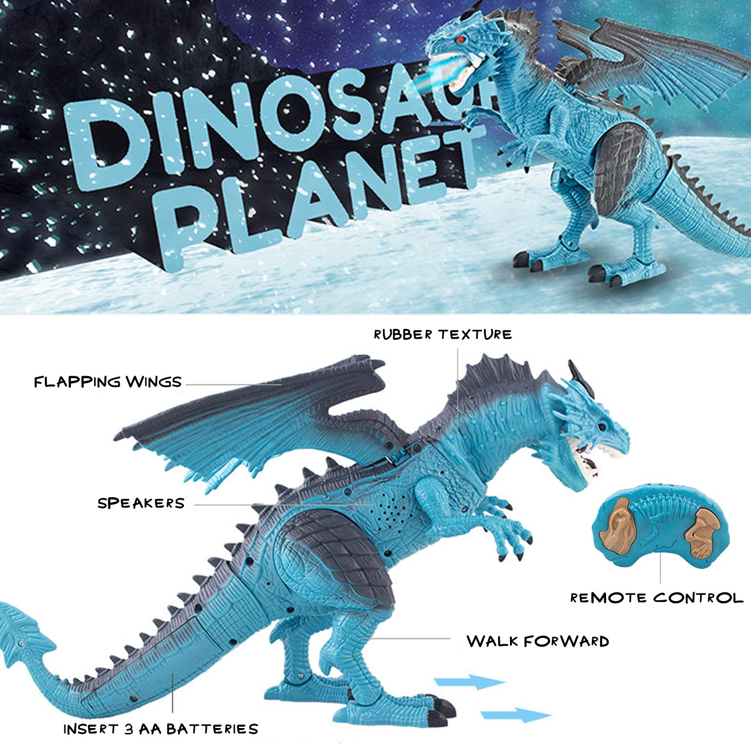 Ice Dragon head movement enhances lifelike action during pretend play