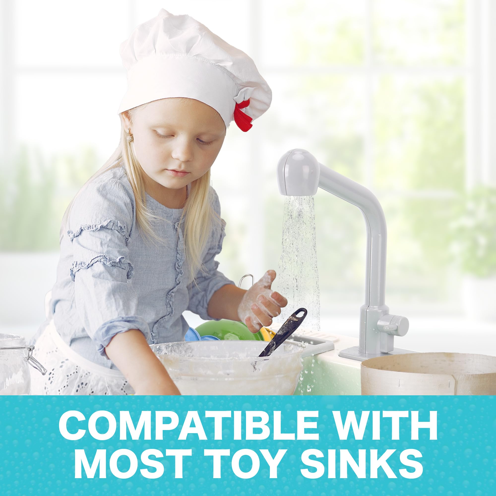 Liberty Imports faucet installed on sink demonstrates realistic pretend kitchen setup