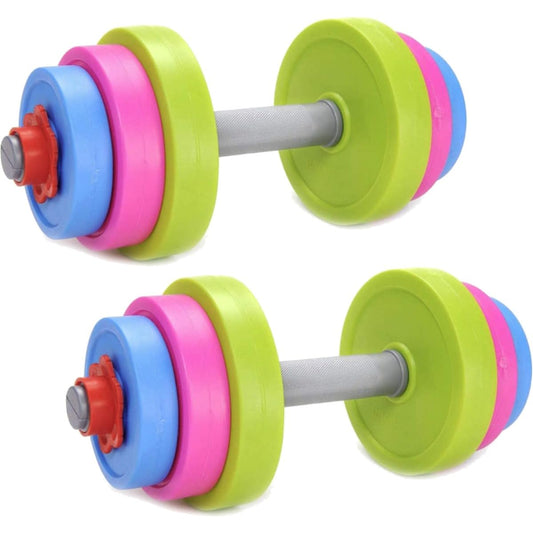 Liberty Imports kids workout dumbbells assembled for pretend gym play and family fitness.