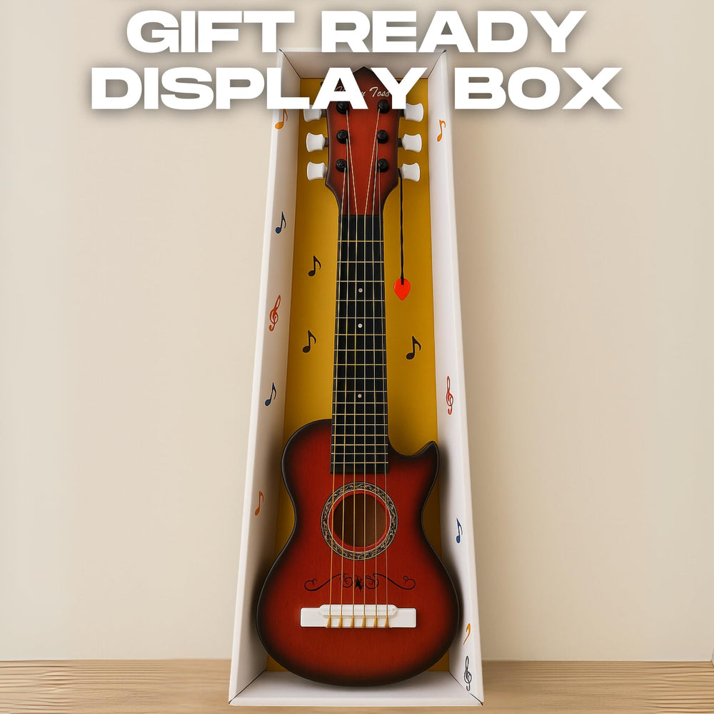 Mahogany finish guitar ready for curious young musicians