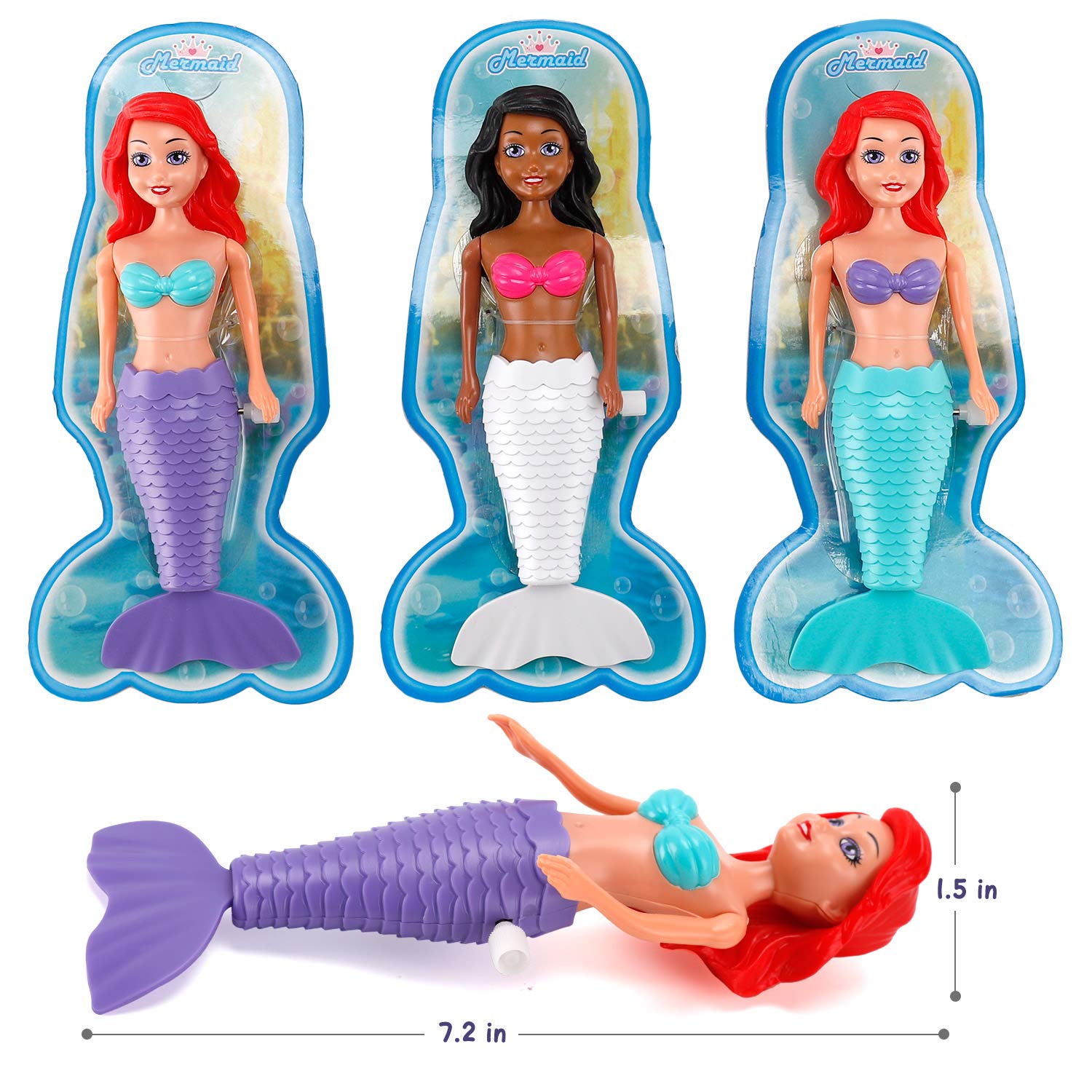 Mermaid bath toys for bath and pool activities and sharing